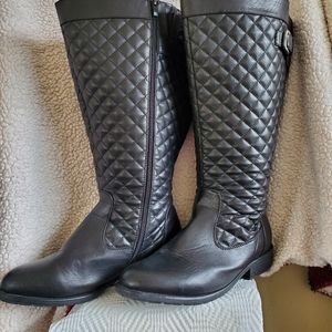 Black knee high boots US size 10, zip up inside,  extra wide calf uppers